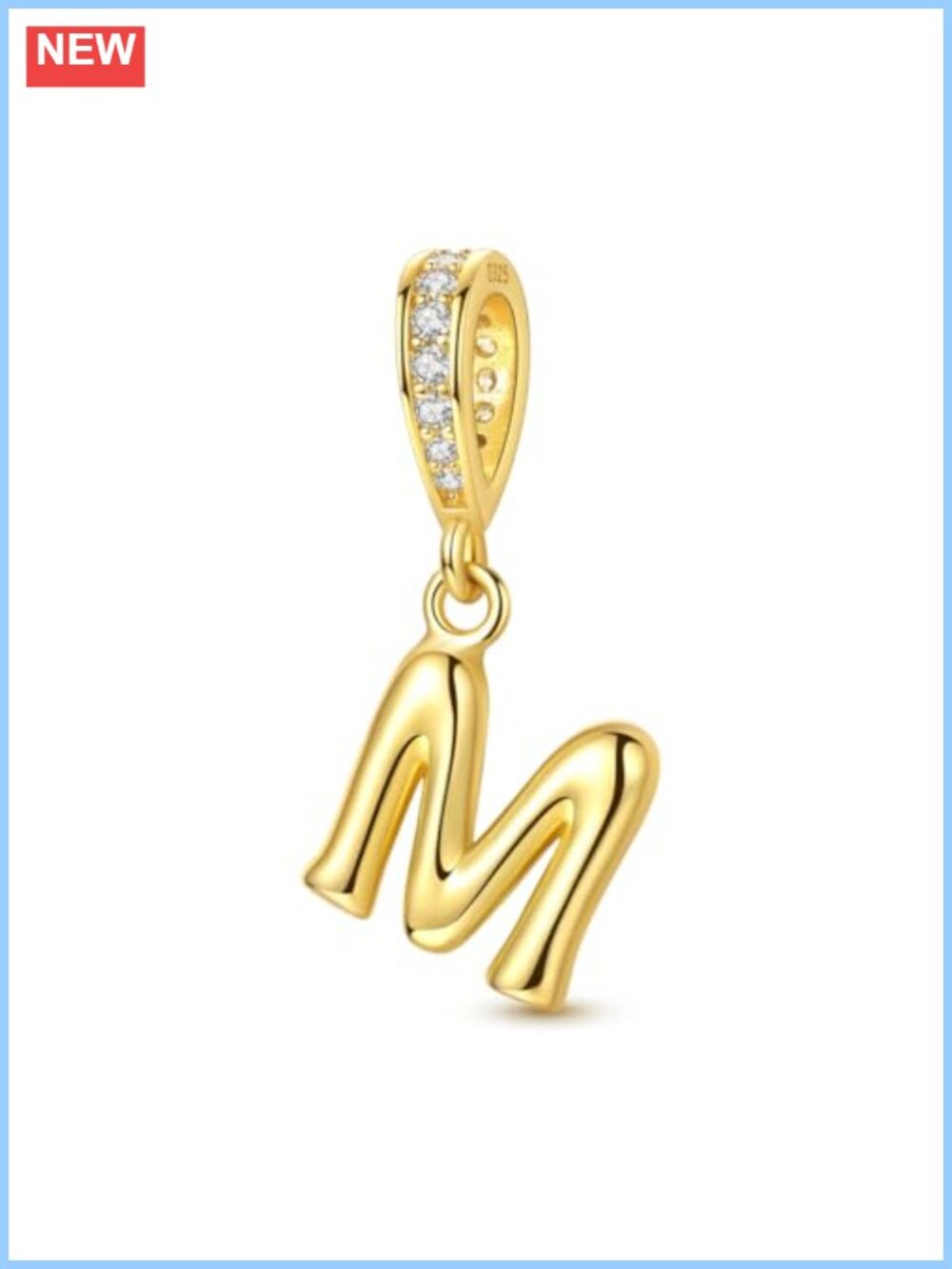 925 Sterling Silver Gold Letter Initial Charm Bead for Charm Bracelet Necklace